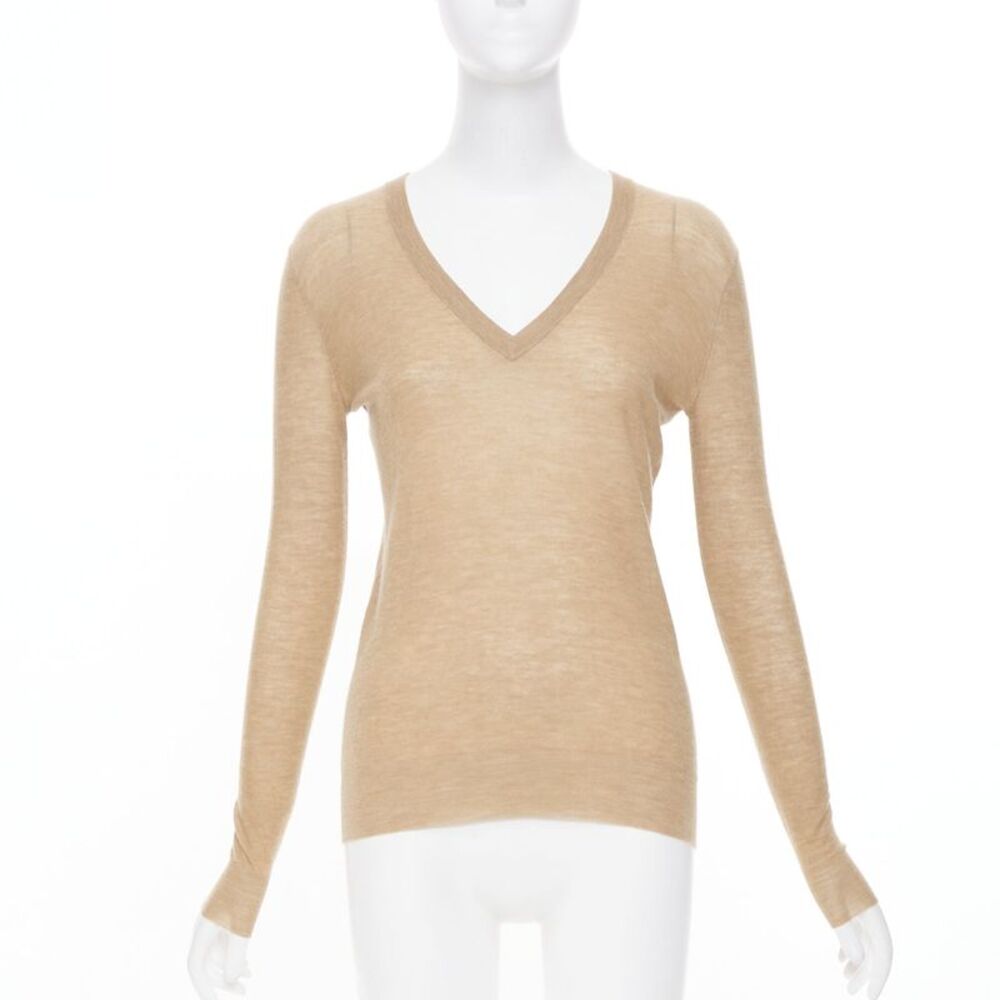 JOSEPH 100% cashmere tan brown fine knit V neck sweater XS